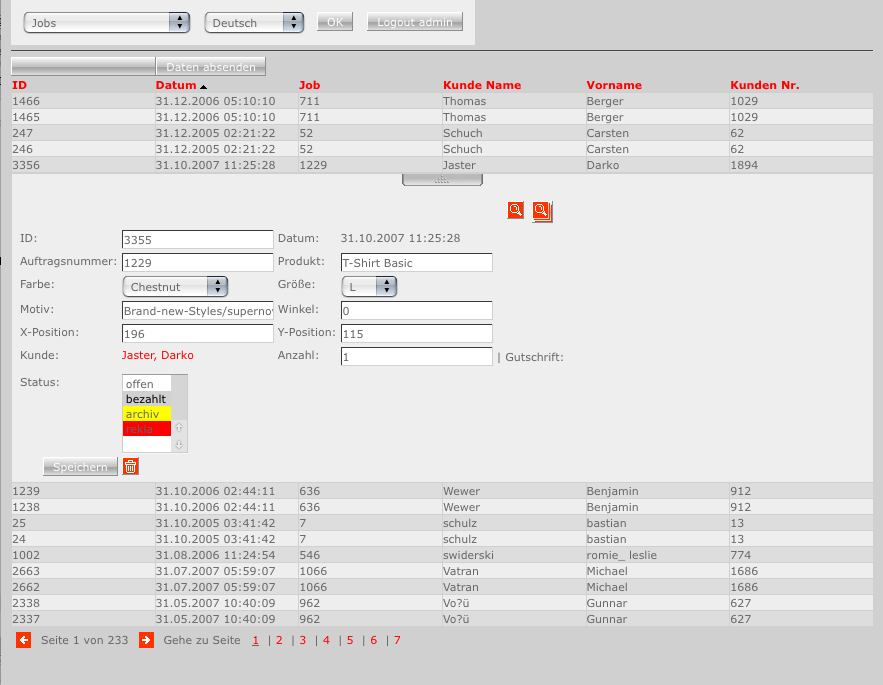 Universälle Komponente Eine serialisierte Tabelle diente gleichzeitig als Akkordeon, dass zeilenweise Formulare barg